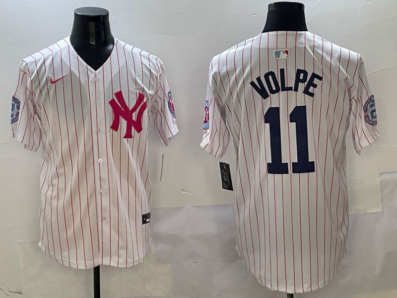 Men New York Yankees #11 Volpe White Stripe Jointly Name Nike 2025 MLB Jersey style 1
